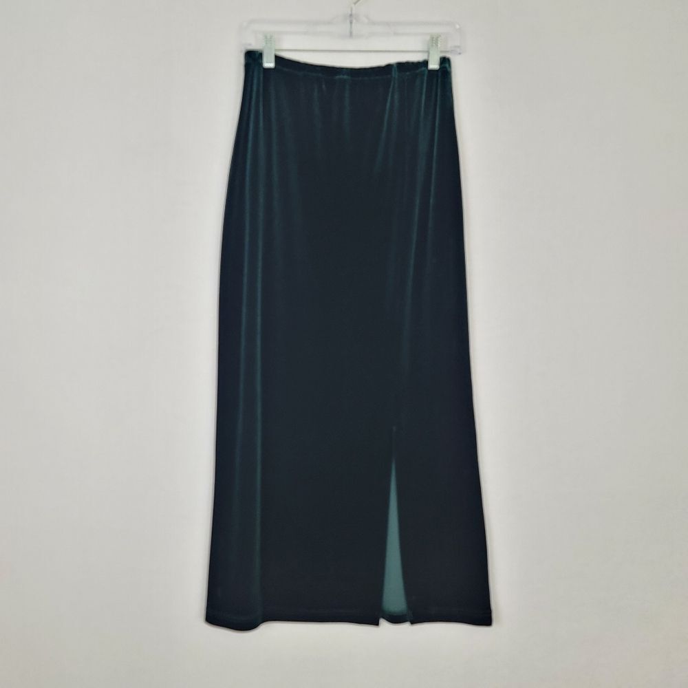 VTG Robbie Bee 8 Green Velvet Midi Slit Elastic Waist Skirt Boho Fairy Goth